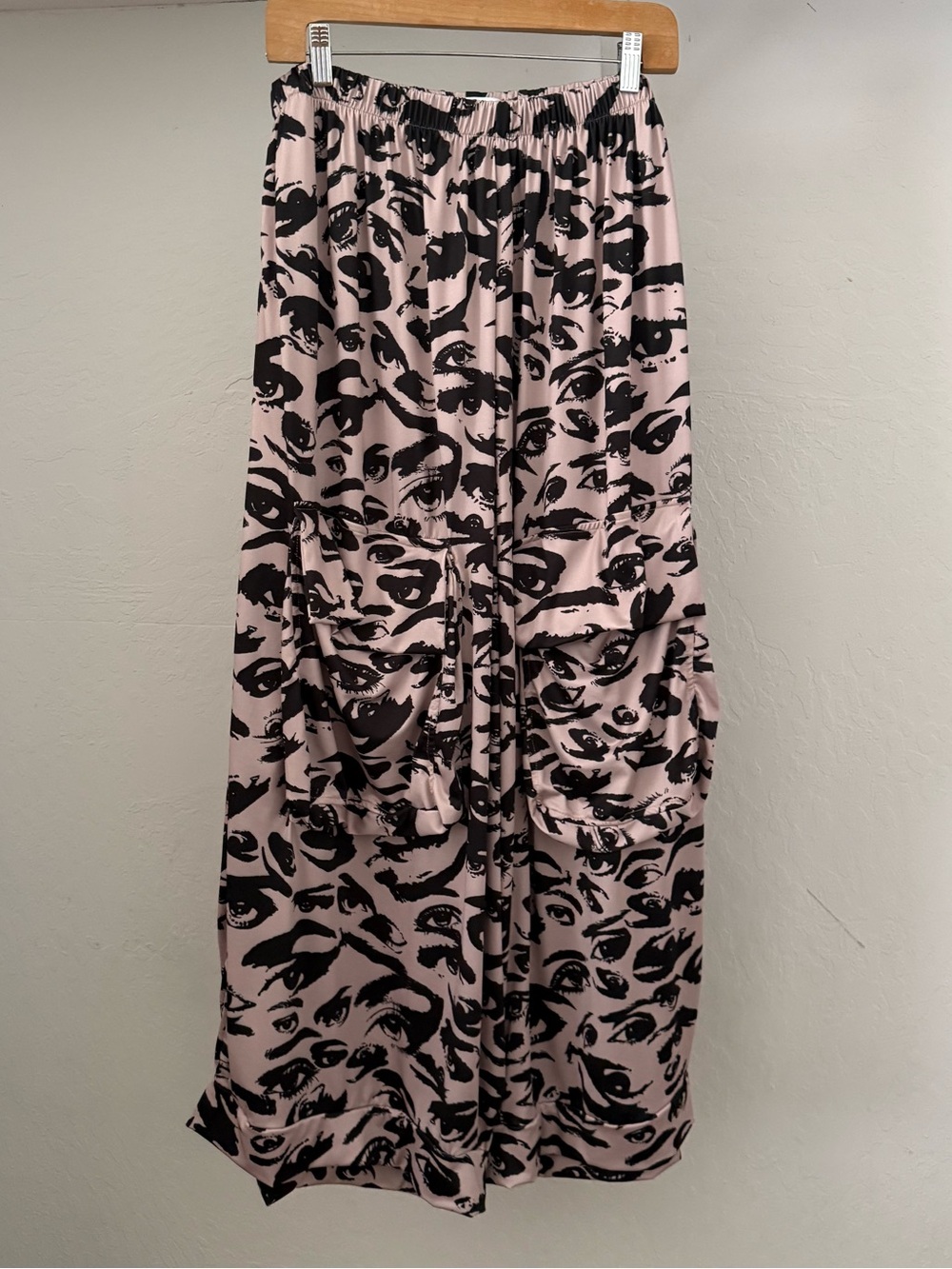 NEW Skullz London Eye Print Drape-y Rayon Biba Easy Cargo Pants